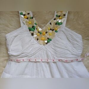 Shoshanna White Dress with Colorful Beaded Neckline